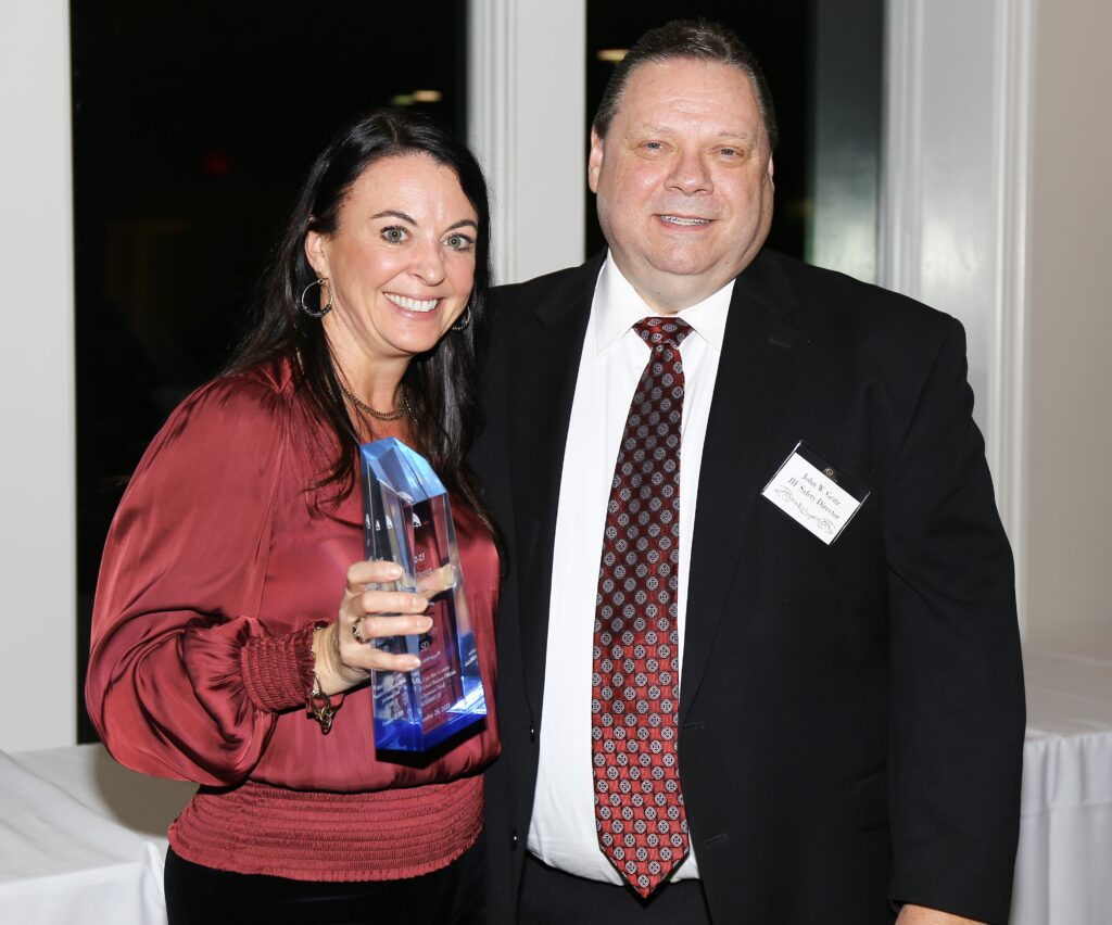 Safety District of the Year Winner- Estell Manor Business Administrator Rose Millar with JIF Safety Director John Geitz